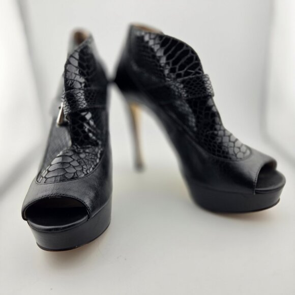 Michael Kors Embossed Leather Buckled Peep Toe Platform Booties – Size 8.5M - Picture 9 of 12